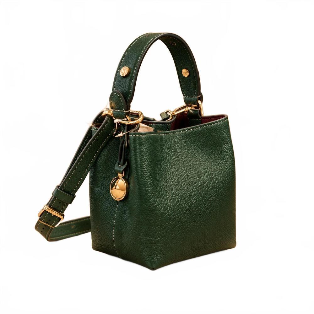 NEW FOSSIL jessie small bucket handbag in viridian emerald green w/gold accents